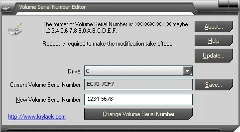 Volume Serial Number Editor — screenshot